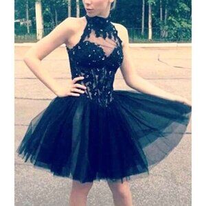 Sherri Hill Sz 12 Black Lace Beaded Bustier Tutu Ballerina Formal Dress Gown